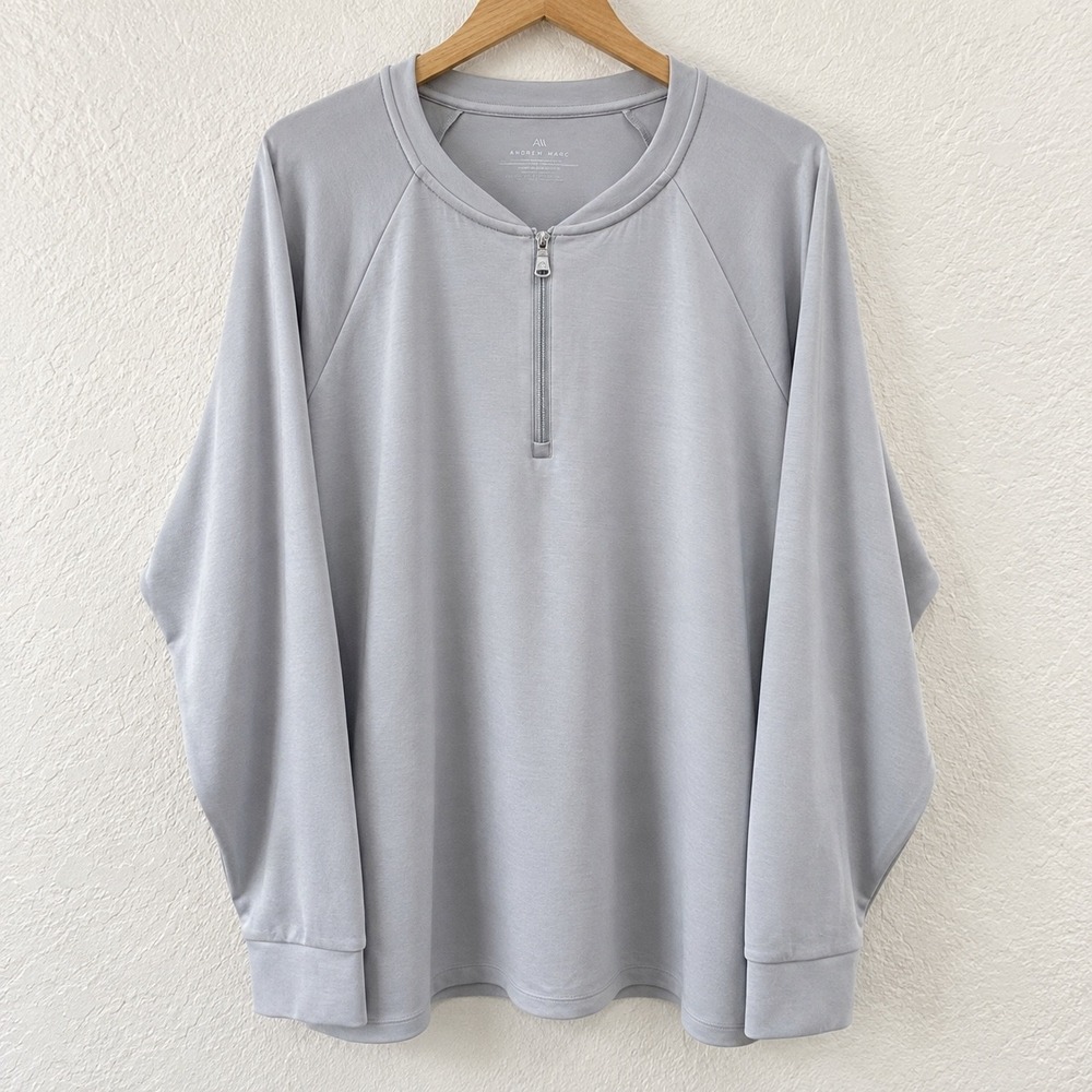 Andrew Marc All Womens 3X Gray Half Zip Pullover Long Sleeve Soft Rayon Blend